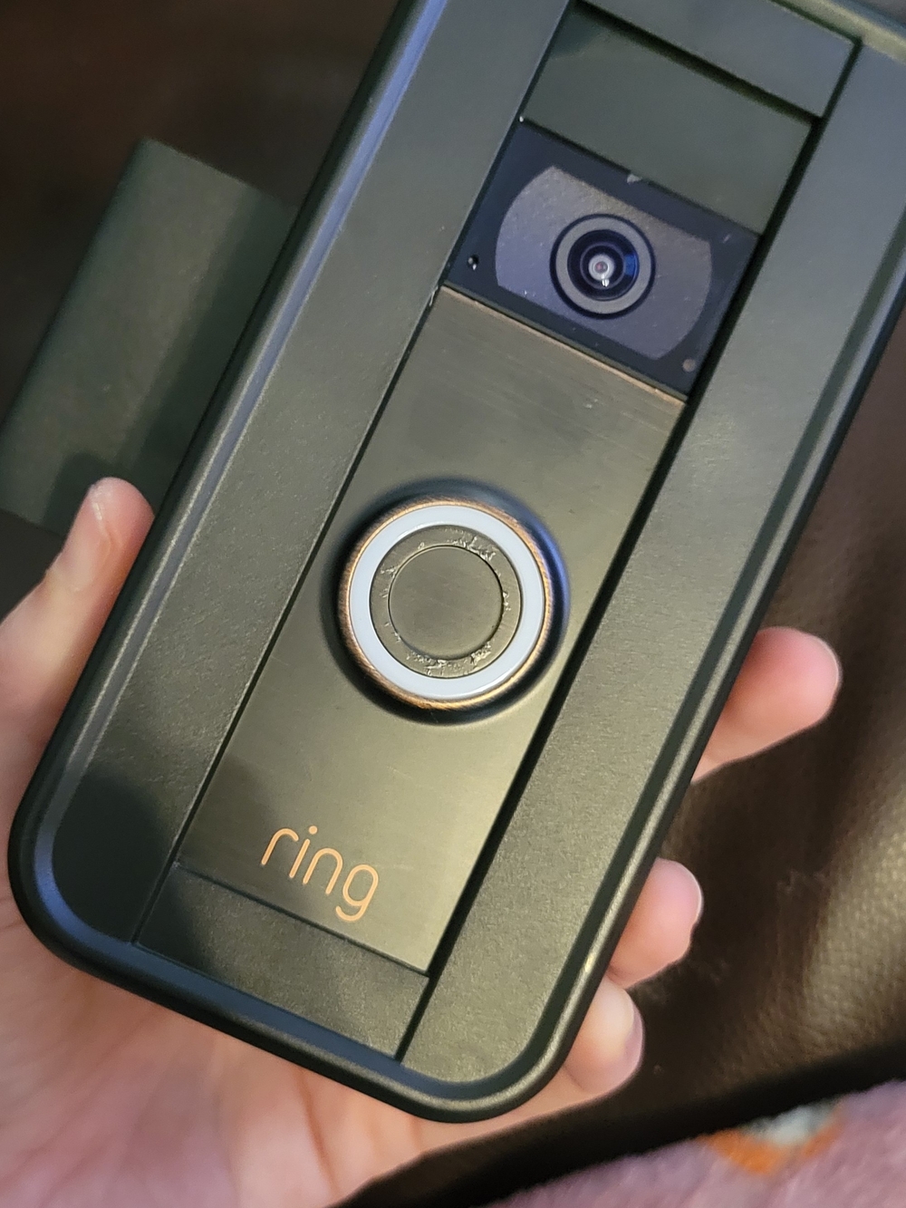 😍Ring Video Doorbell in Black and Bronze with Blue LED